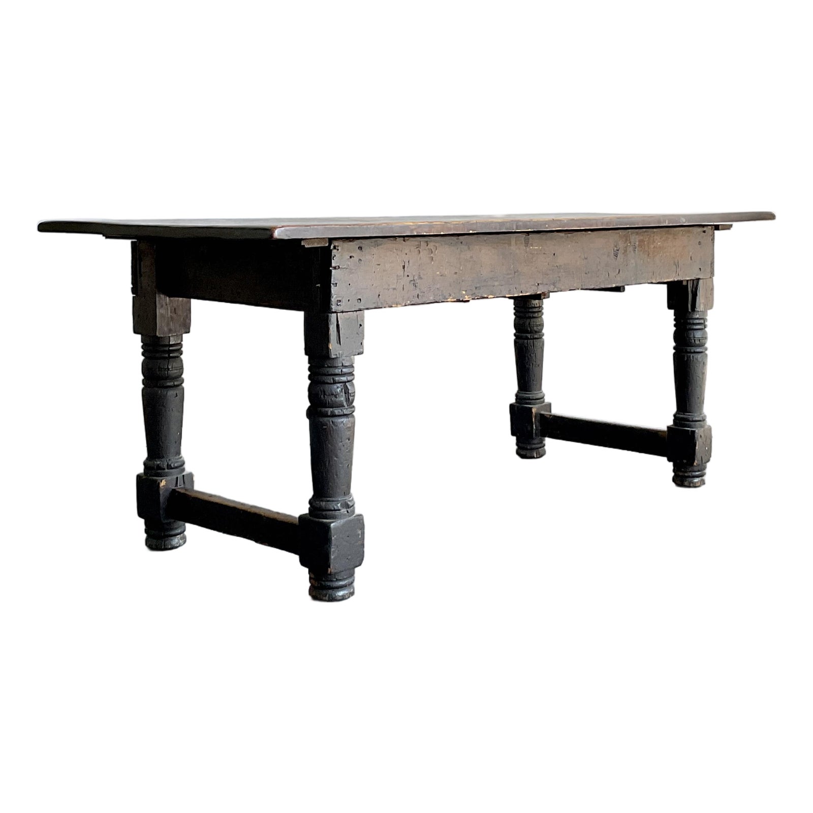 Vintage Boho 19th Century Turned Wood Library Table