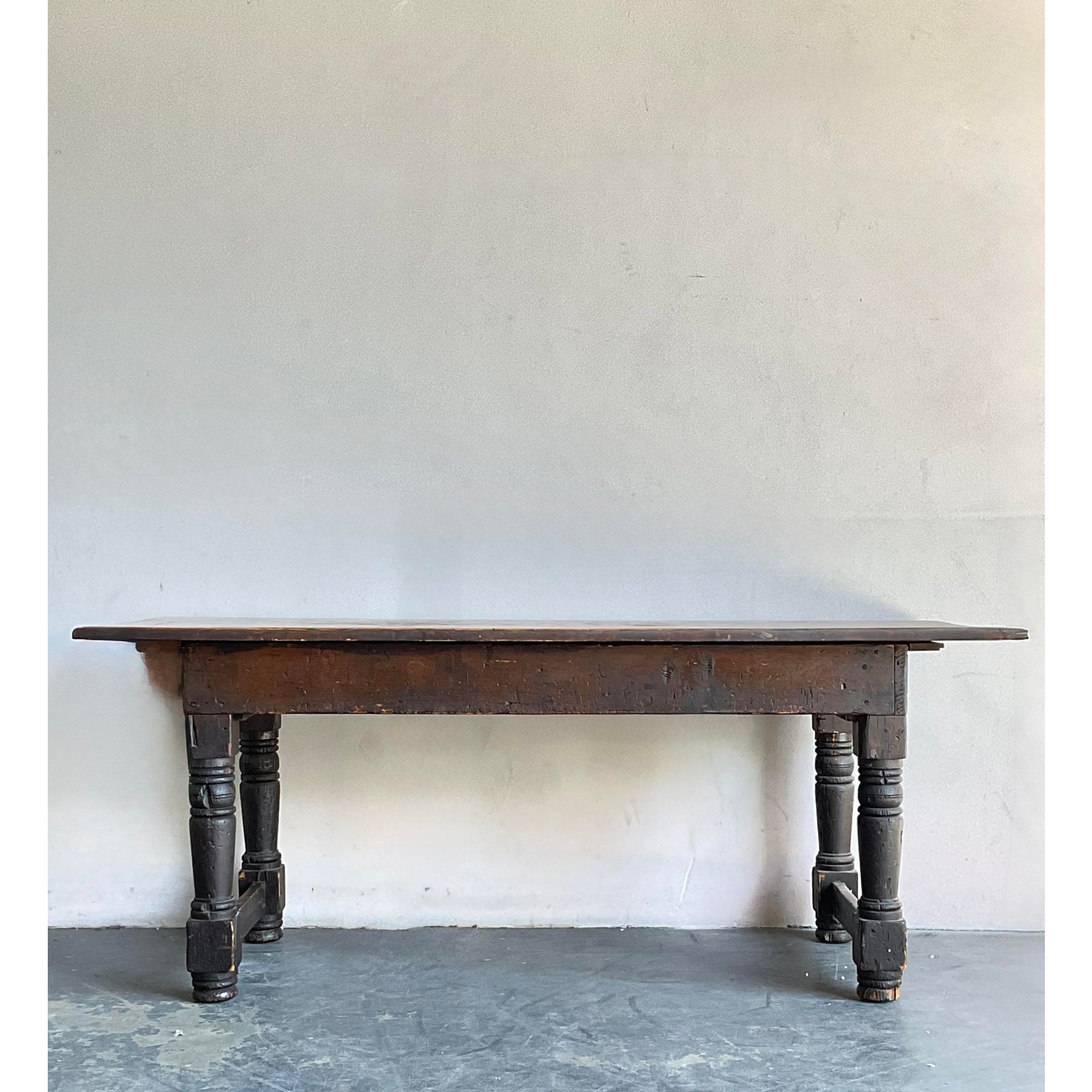 Vintage Boho 19th Century Turned Wood Library Table - Side view