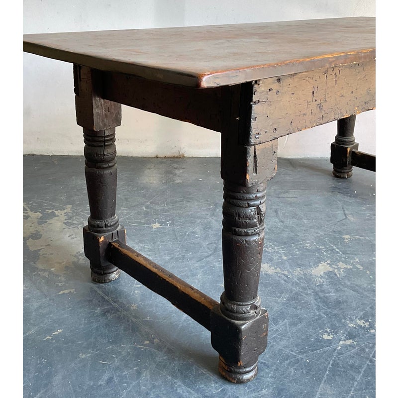 Vintage Boho 19th Century Turned Wood Library Table - Top view