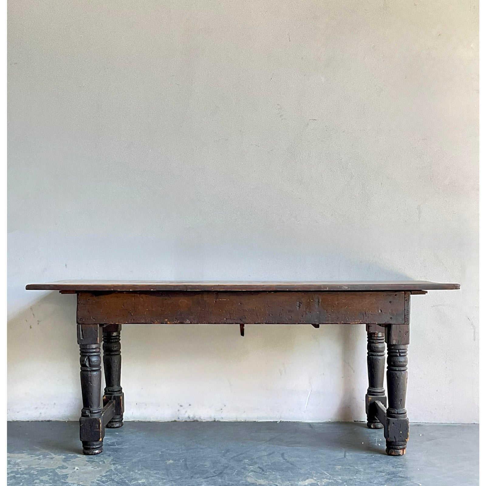 Vintage Boho 19th Century Turned Wood Library Table - Back view