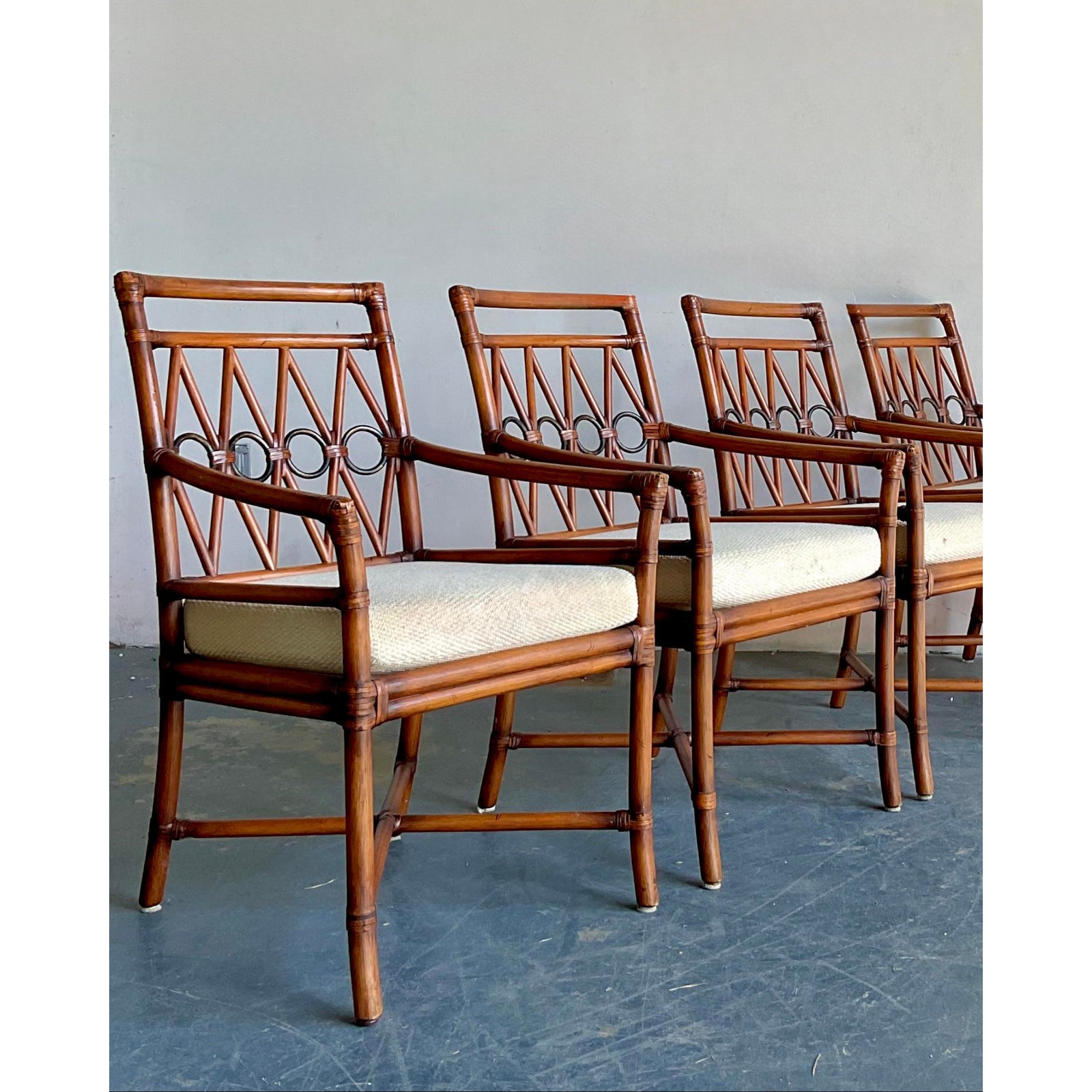 Vintage Boho Ficks Reed Rattan Loop Back Dining Set of 5 - Top view