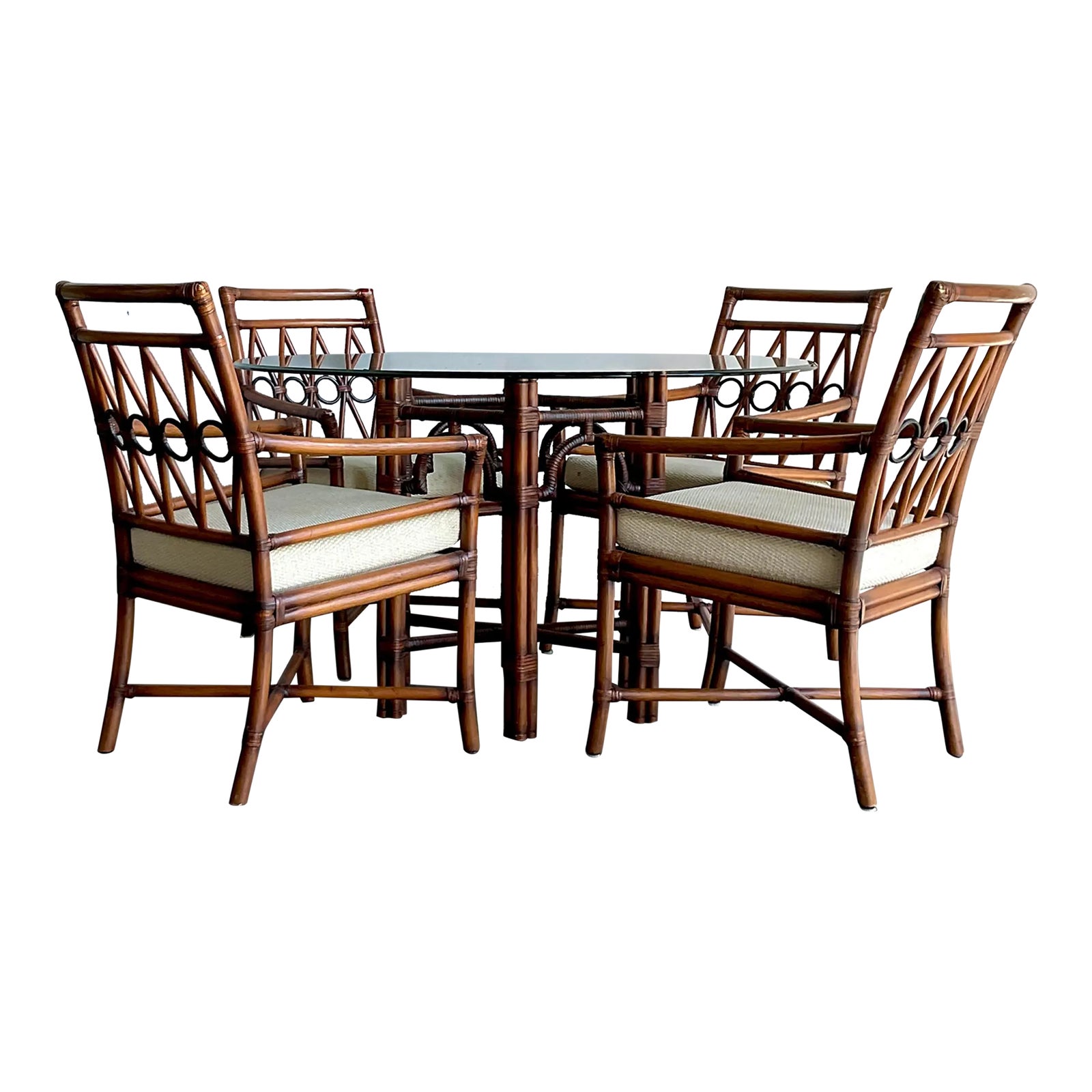 Vintage Boho Ficks Reed Rattan Loop Back Dining Set of 5