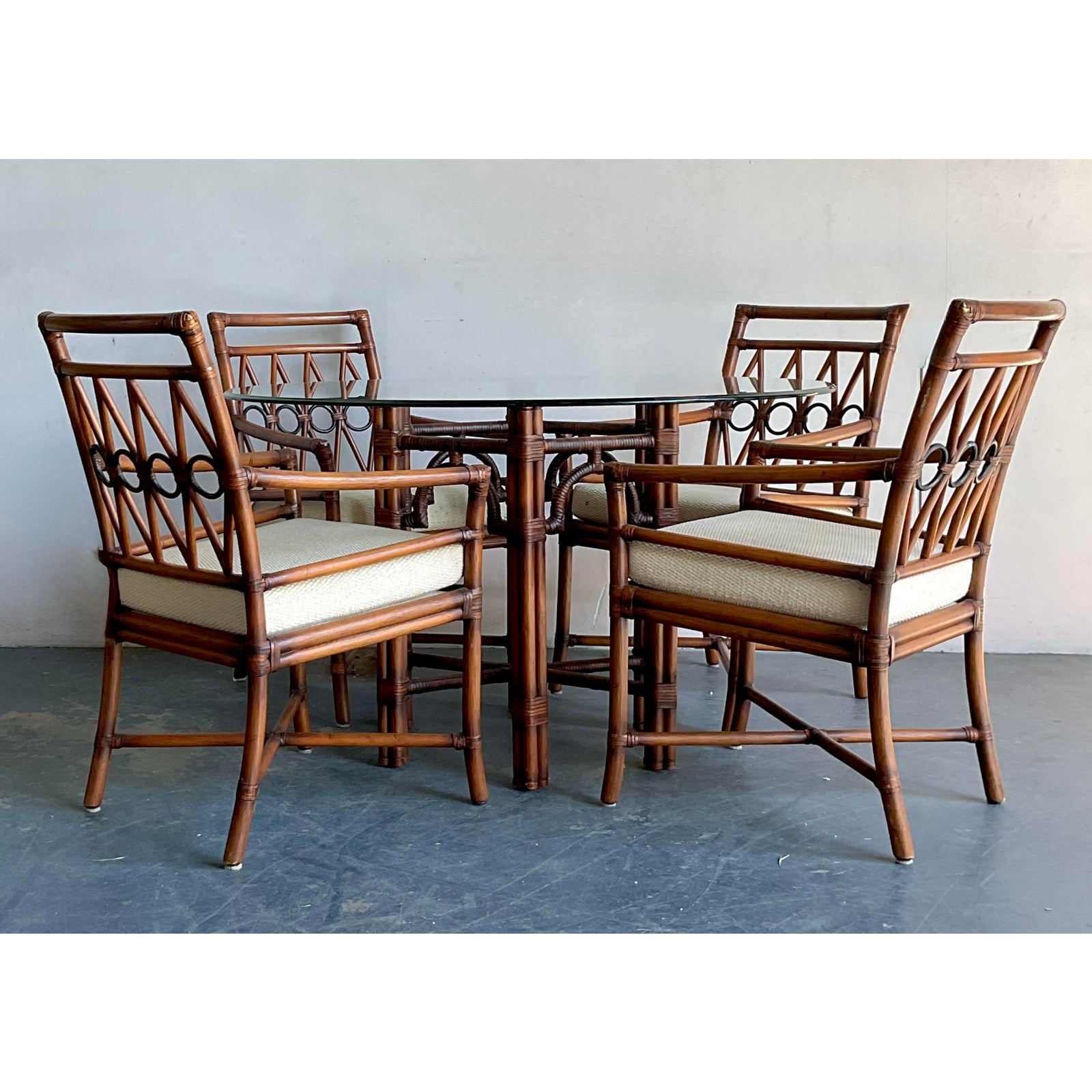 Vintage Boho Ficks Reed Rattan Loop Back Dining Set of 5 - Detail view