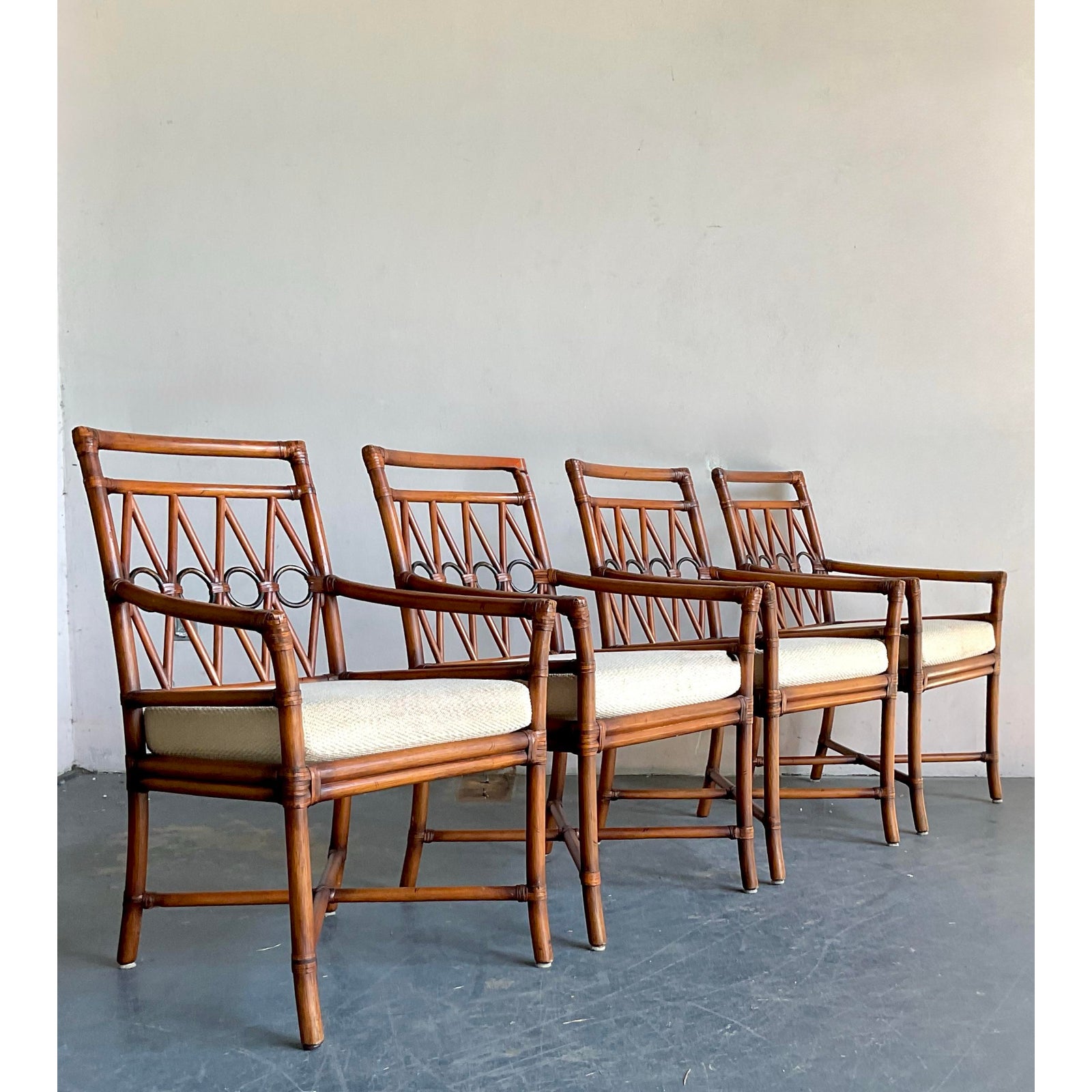 Vintage Boho Ficks Reed Rattan Loop Back Dining Set of 5 - Back view