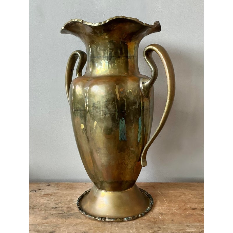 Vintage Boho Ruffle Brass Vase - Side view