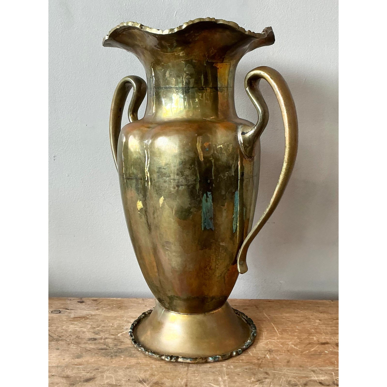 Vintage Boho Ruffle Brass Vase - Top view