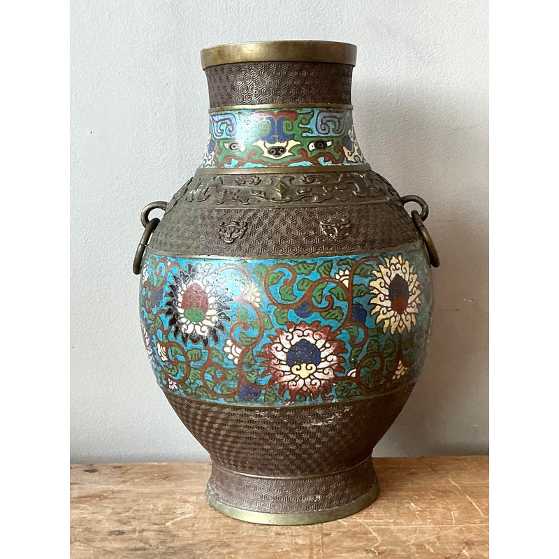 Vintage Asian Cloisonné Vase - Side view