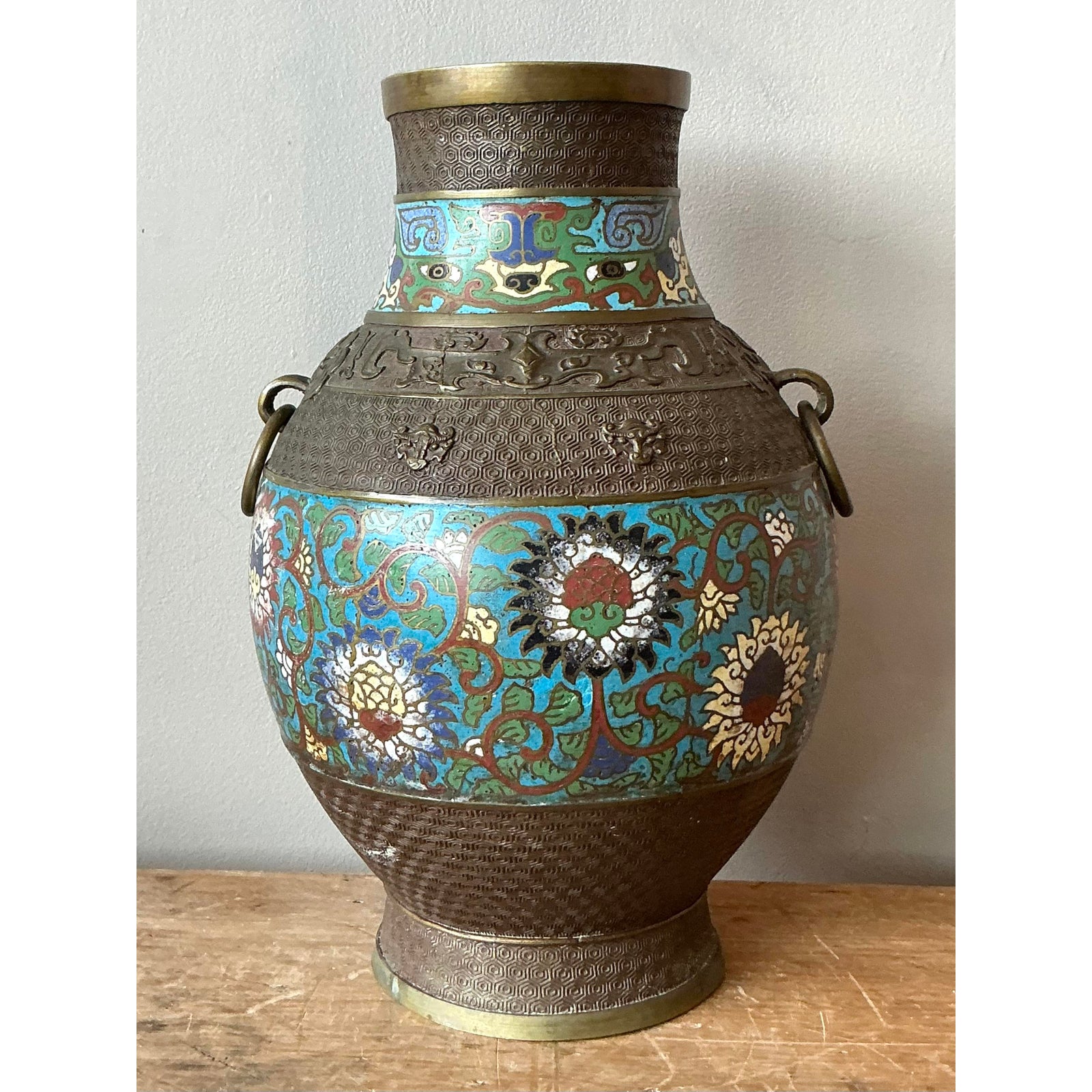 Vintage Asian Cloisonné Vase - Top view