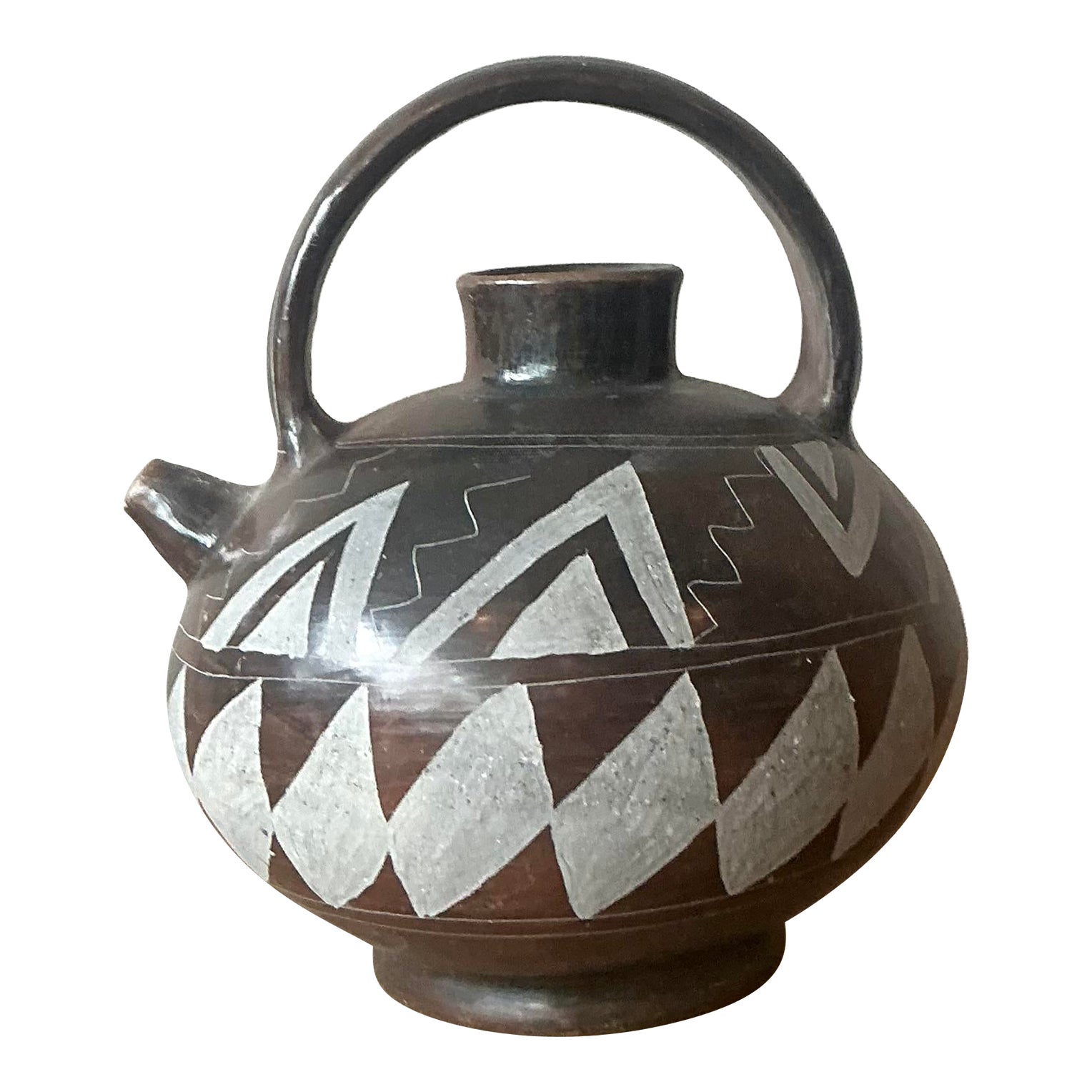 Vintage Boho Mexican Hand Painted Terra Cotta Water Jug