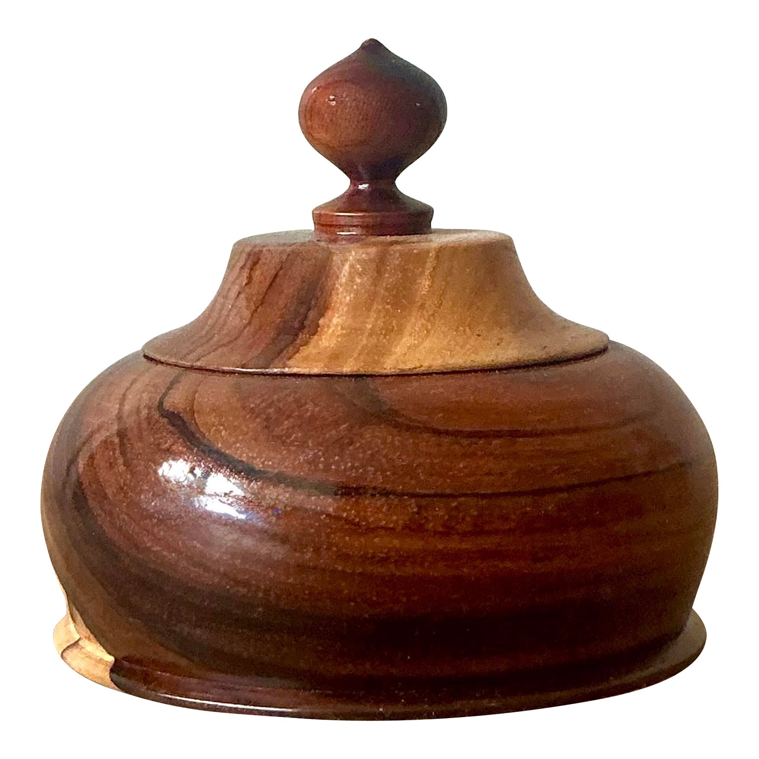 Vintage Boho Turned Wood Lidded Pot