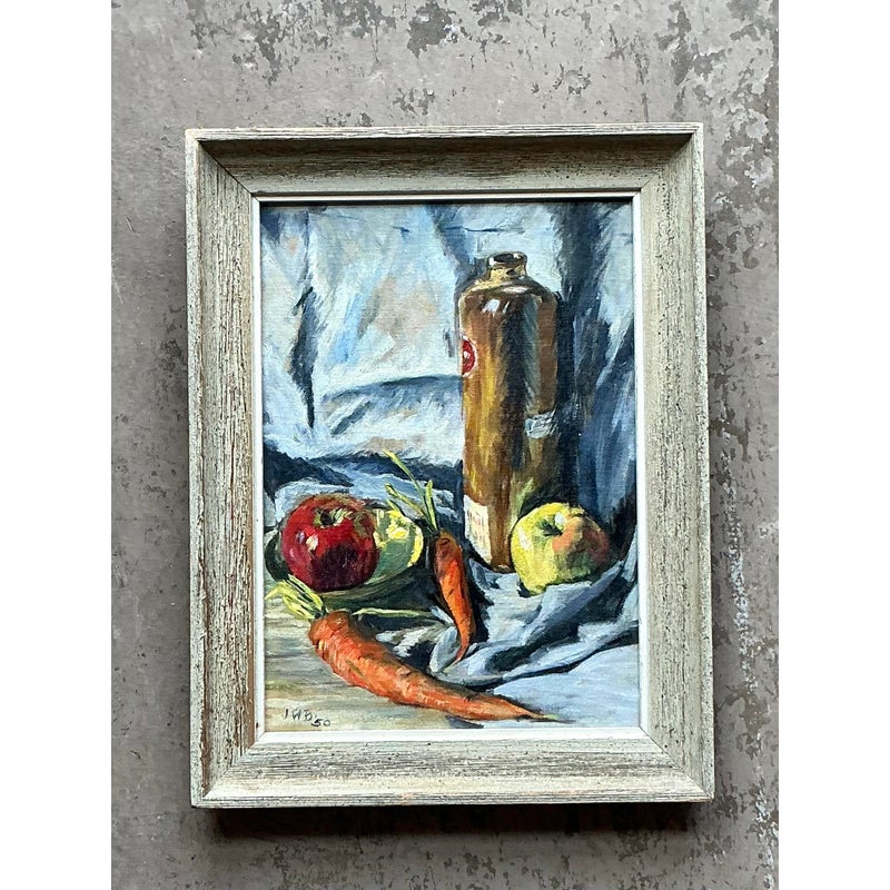 Vintage Boho Original Still Life Oil on Canvas - Detail view