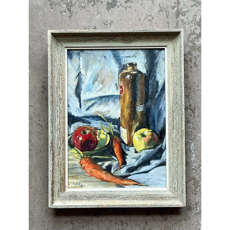 Vintage Boho Original Still Life Oil on Canvas - Side view