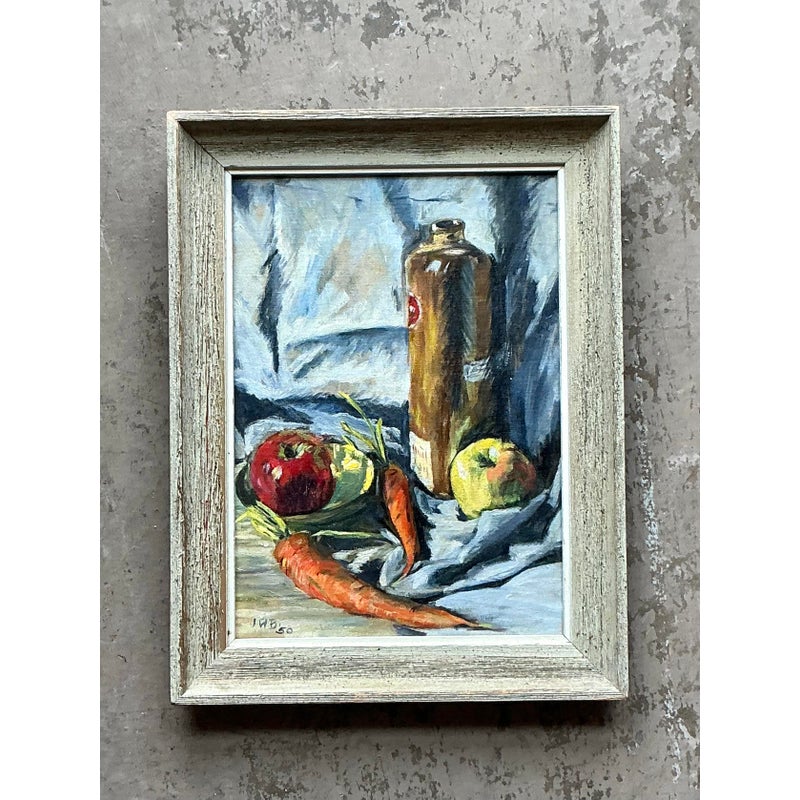 Vintage Boho Original Still Life Oil on Canvas - Back view