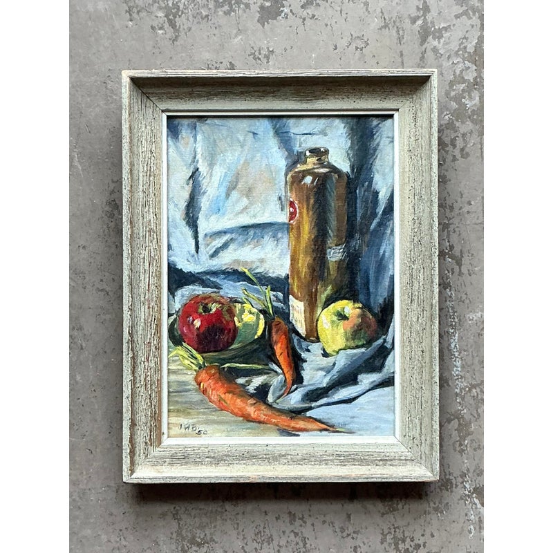 Vintage Boho Original Still Life Oil on Canvas - Top view