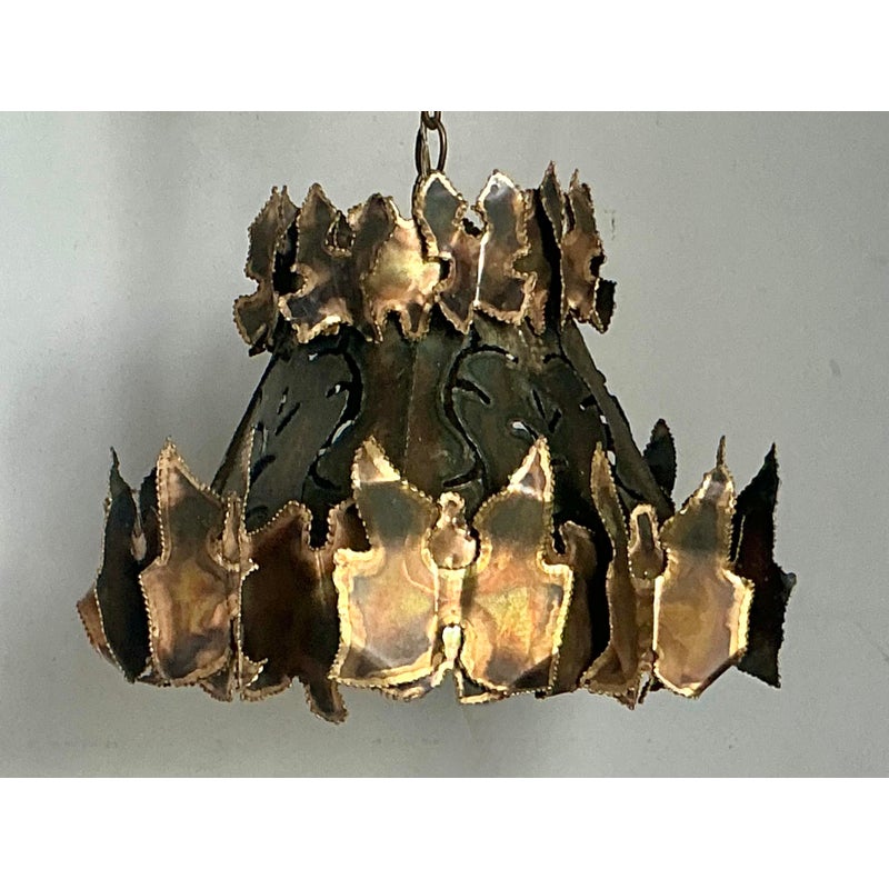 Vintage MCM Torch Cut Chandelier After Tom Greene - Side view