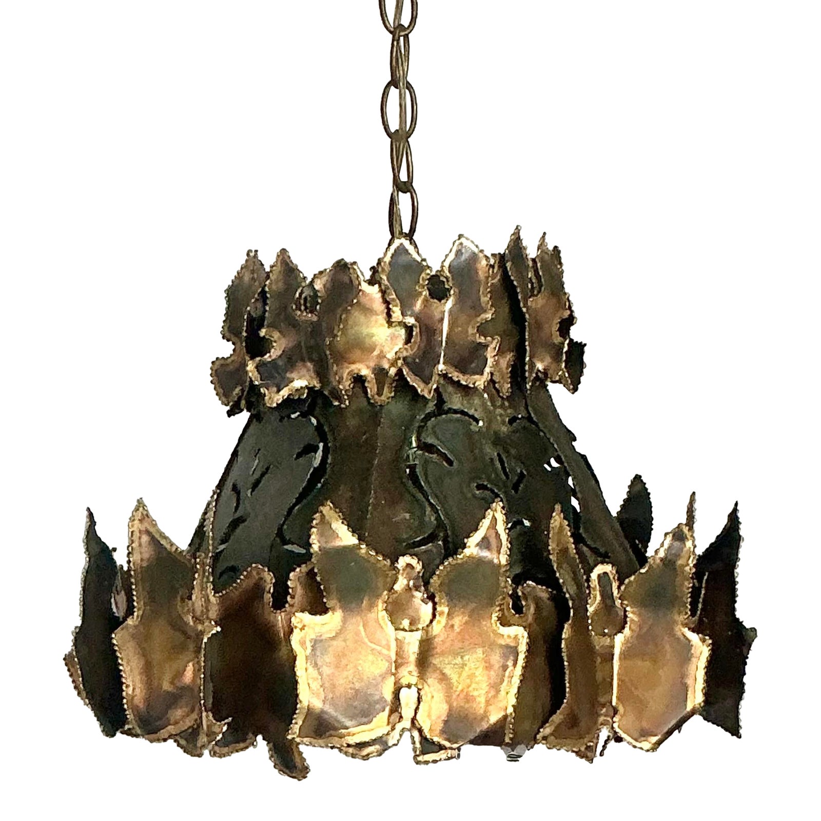 Vintage MCM Torch Cut Chandelier After Tom Greene
