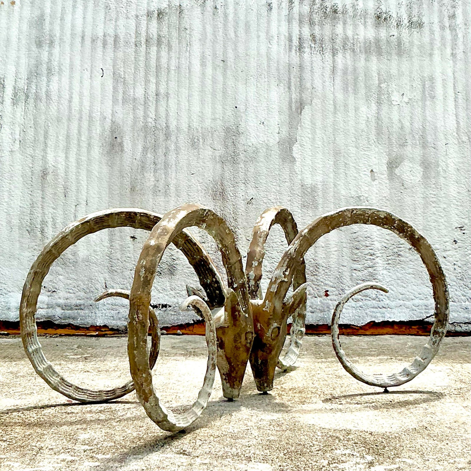 1970s Vintage Boho Cast Aluminum Ibex Dining Table Pedestals After Chervet. - Top view