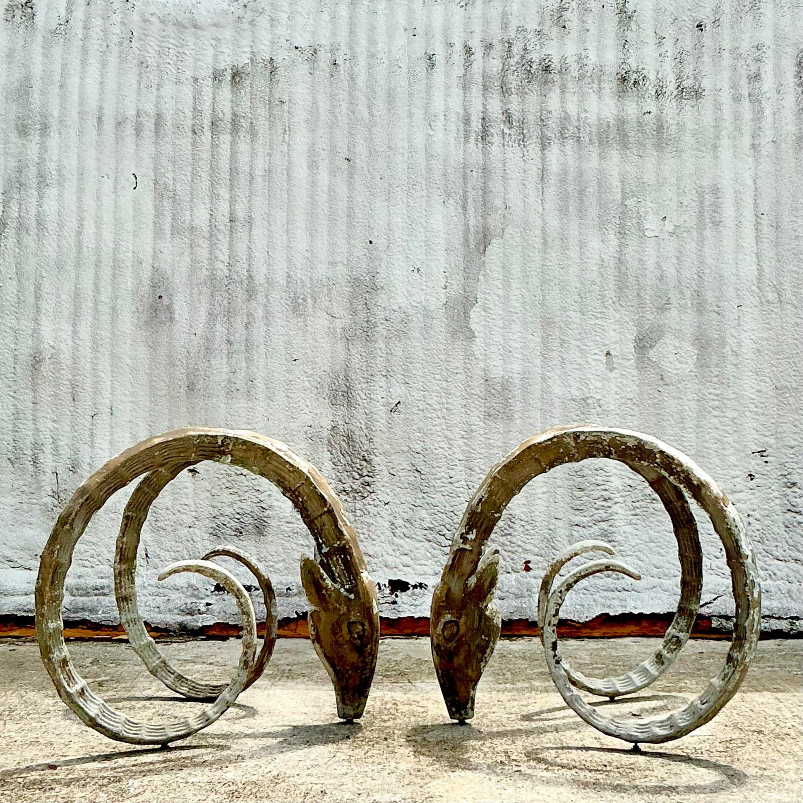 1970s Vintage Boho Cast Aluminum Ibex Dining Table Pedestals After Chervet. - Detail view