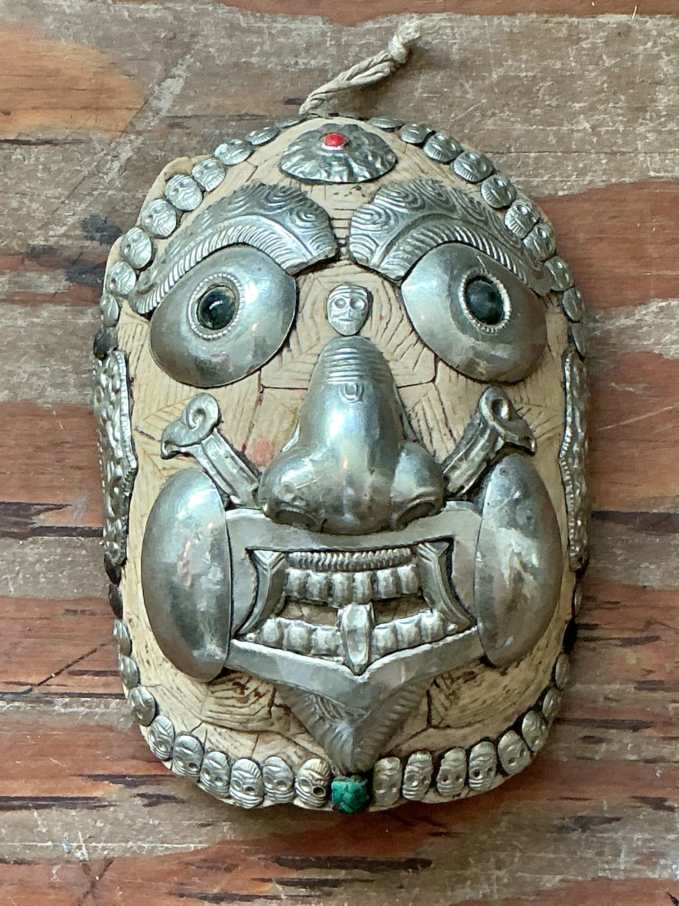 Vintage Boho Tibetan Kapqla Turtle Shell Mask - Side view