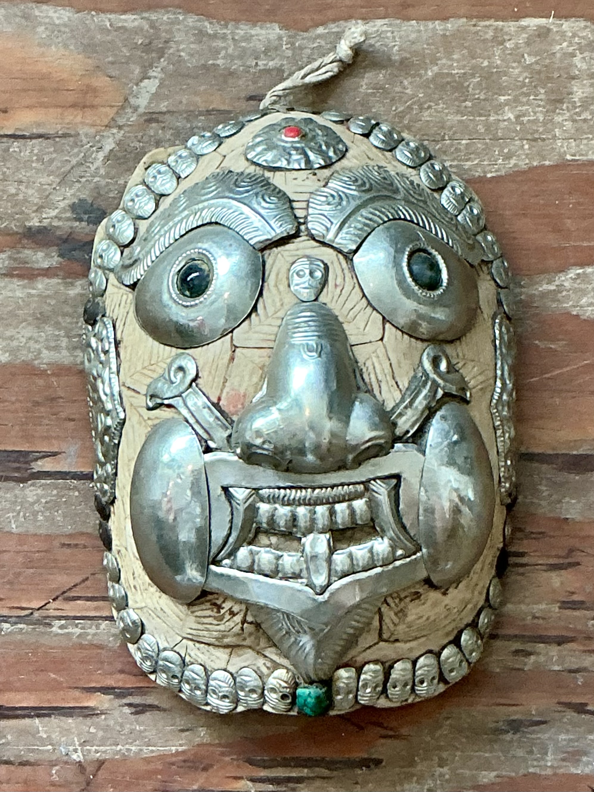 Vintage Boho Tibetan Kapqla Turtle Shell Mask - Back view