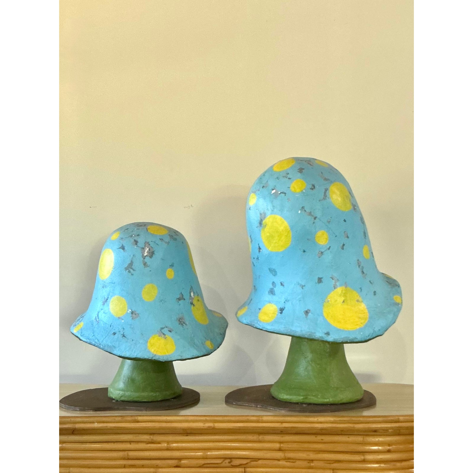 Vintage Boho Monumental Fiberglass Mushrooms - Set of 2 - Back view