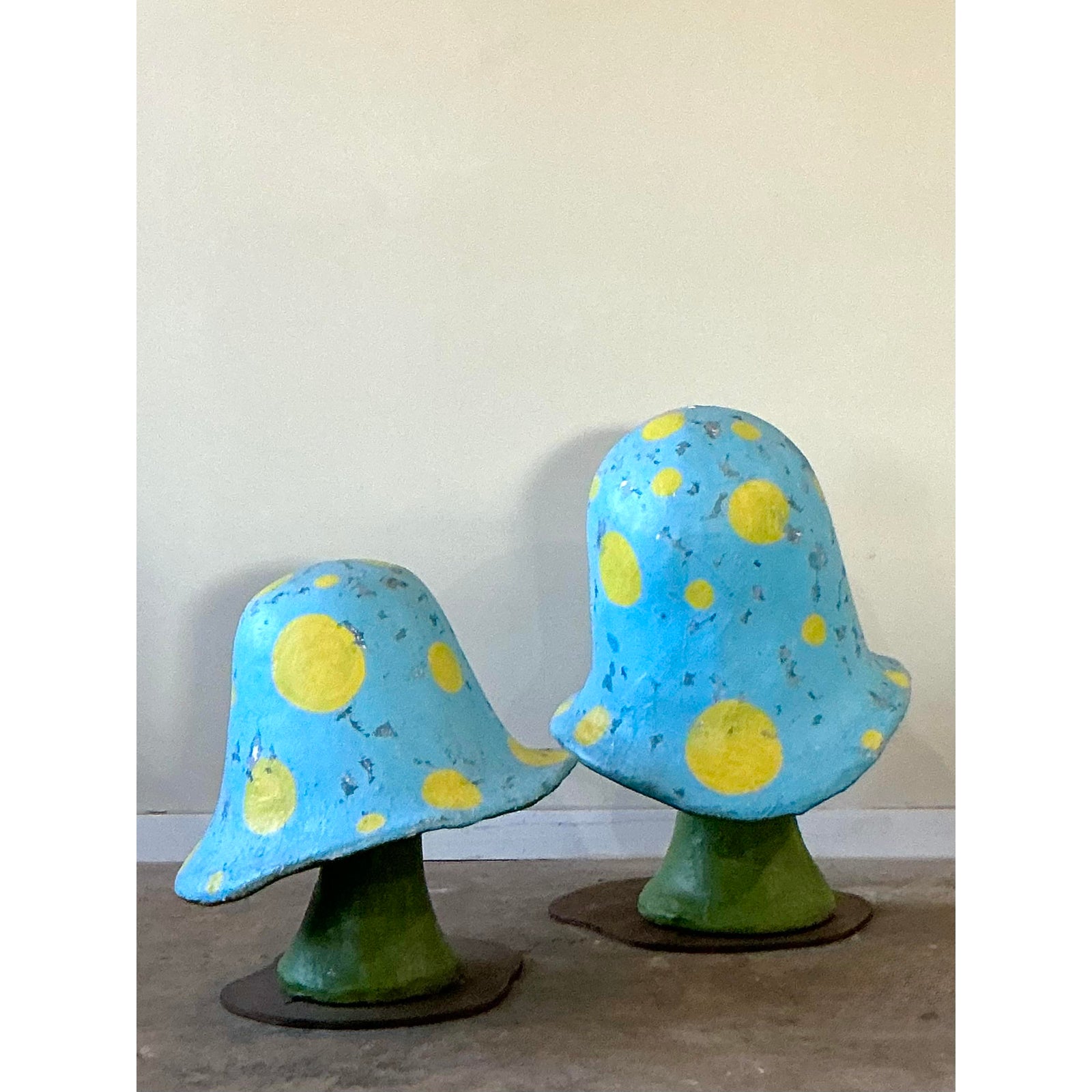 Vintage Boho Monumental Fiberglass Mushrooms - Set of 2 - Side view