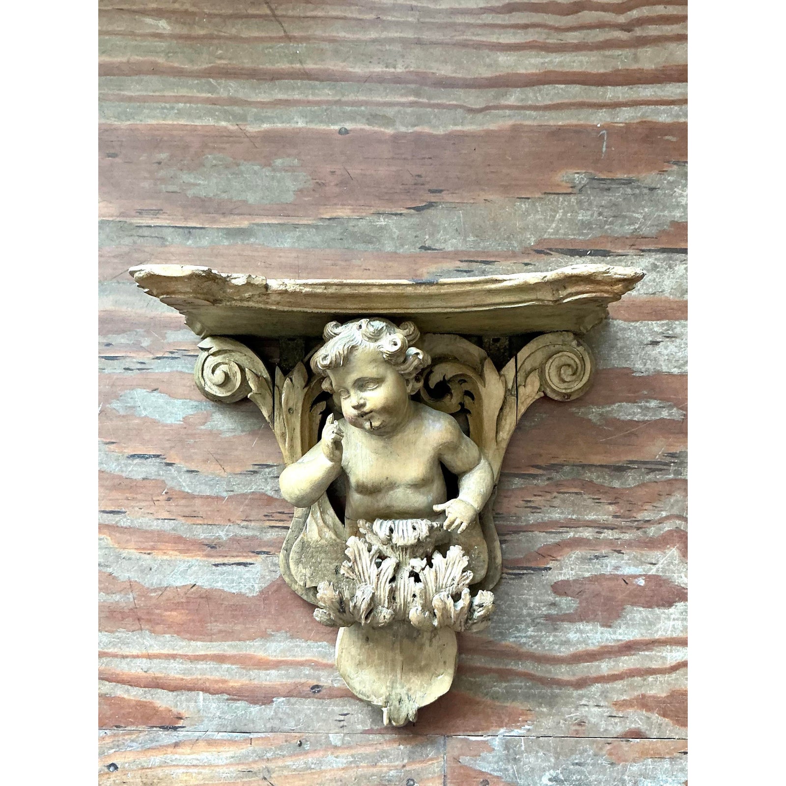 Vintage Regency Hand Carved Putti Bracket - Side view