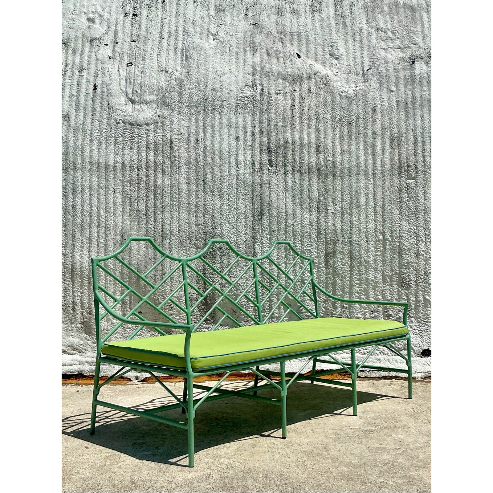 Vintage Coastal O’Brien Iron Works Chinese Chippendale Sofa - Detail view