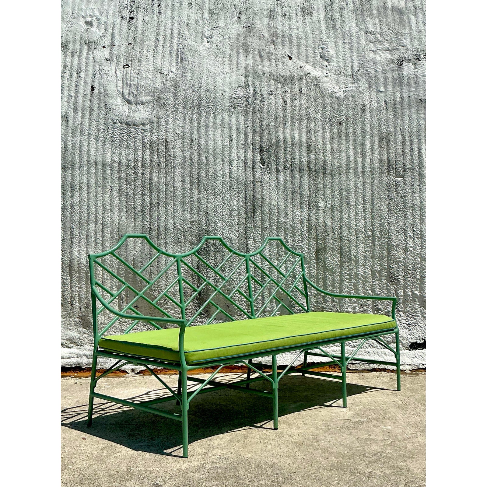 Vintage Coastal O’Brien Iron Works Chinese Chippendale Sofa - Side view