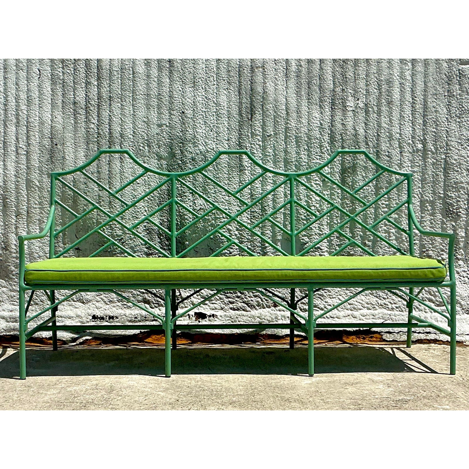 Vintage Coastal O’Brien Iron Works Chinese Chippendale Sofa - Back view