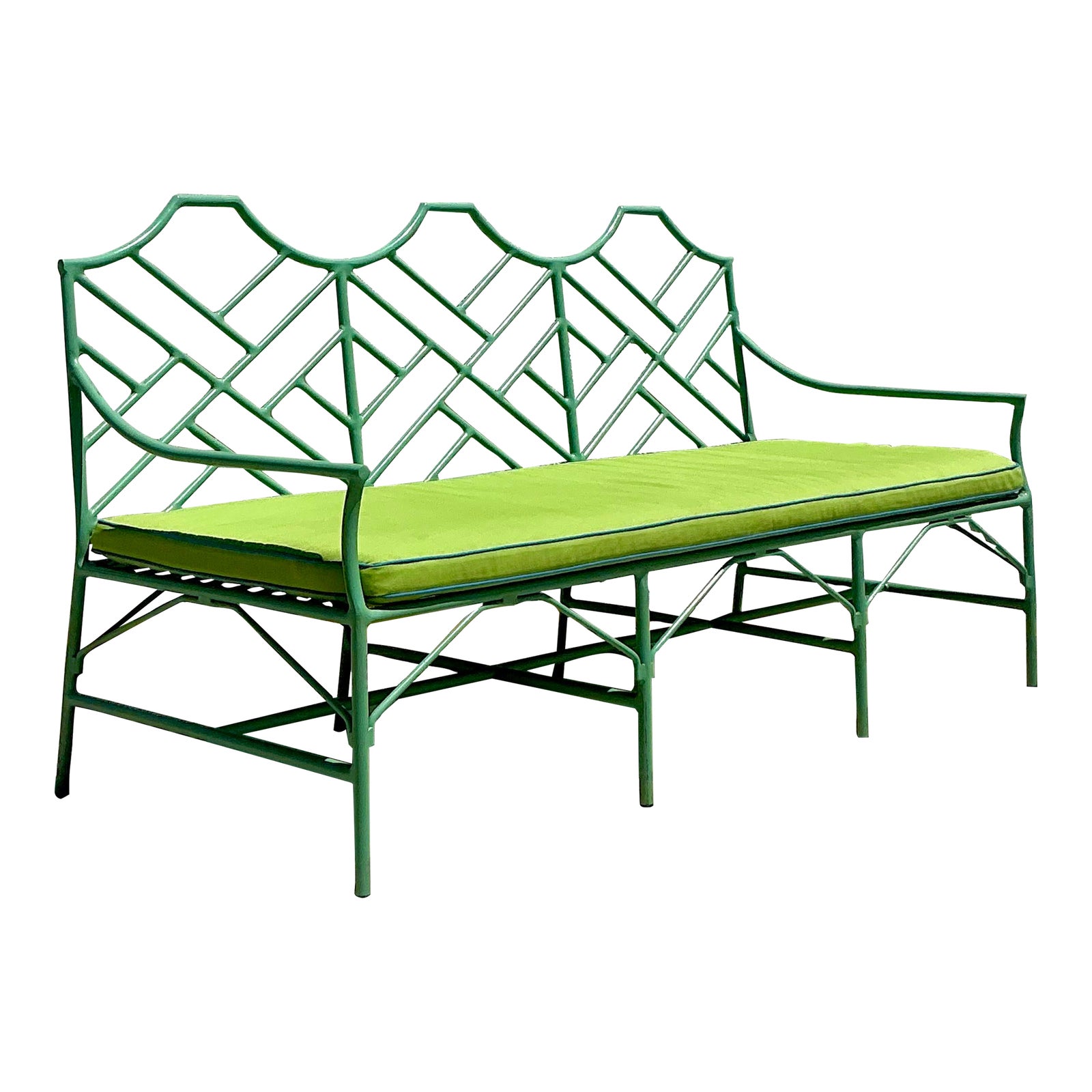 Vintage Coastal O’Brien Iron Works Chinese Chippendale Sofa