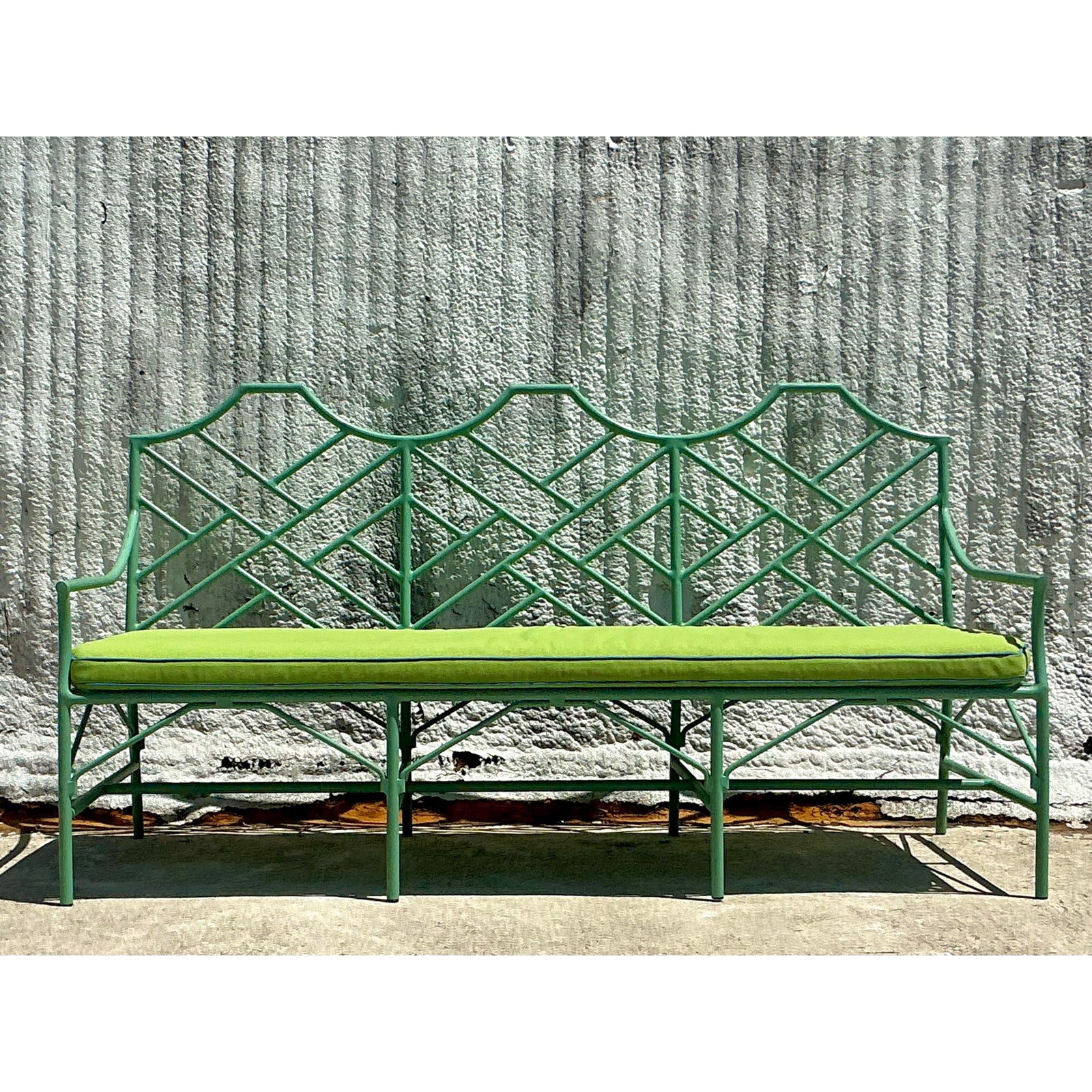 Vintage Coastal O’Brien Iron Works Chinese Chippendale Sofa - Top view