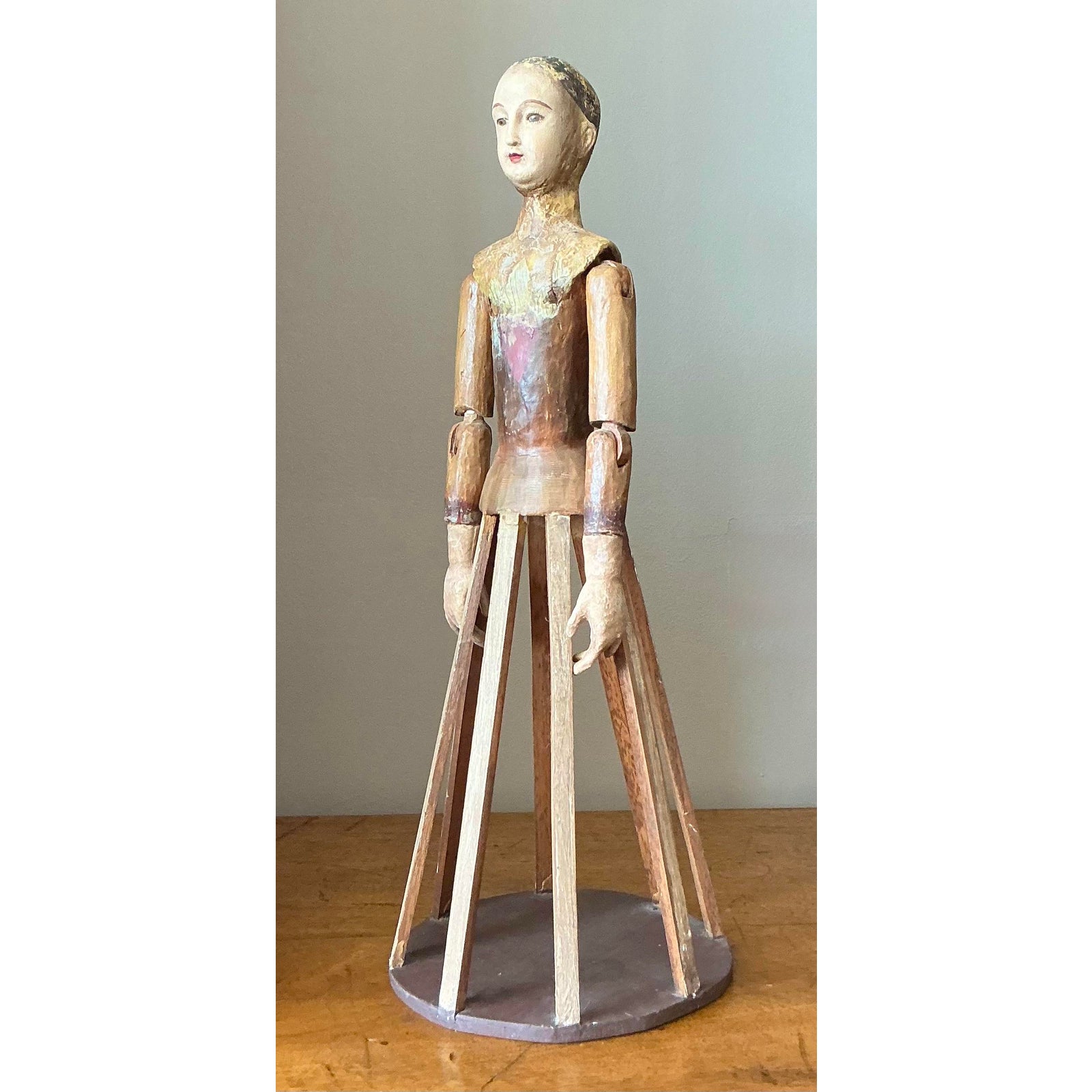 Vintage Boho Wooden Crèche Santos Cage Doll - Detail view