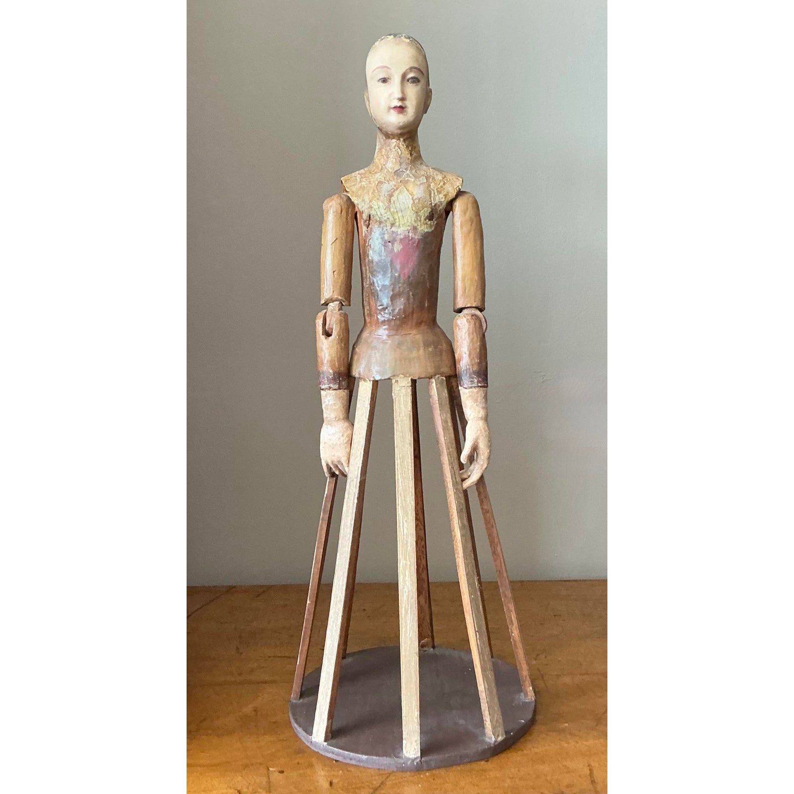 Vintage Boho Wooden Crèche Santos Cage Doll - Side view