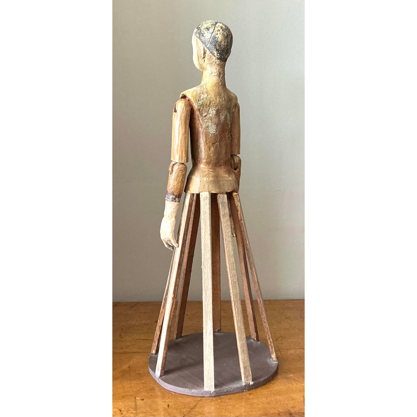 Vintage Boho Wooden Crèche Santos Cage Doll - Back view