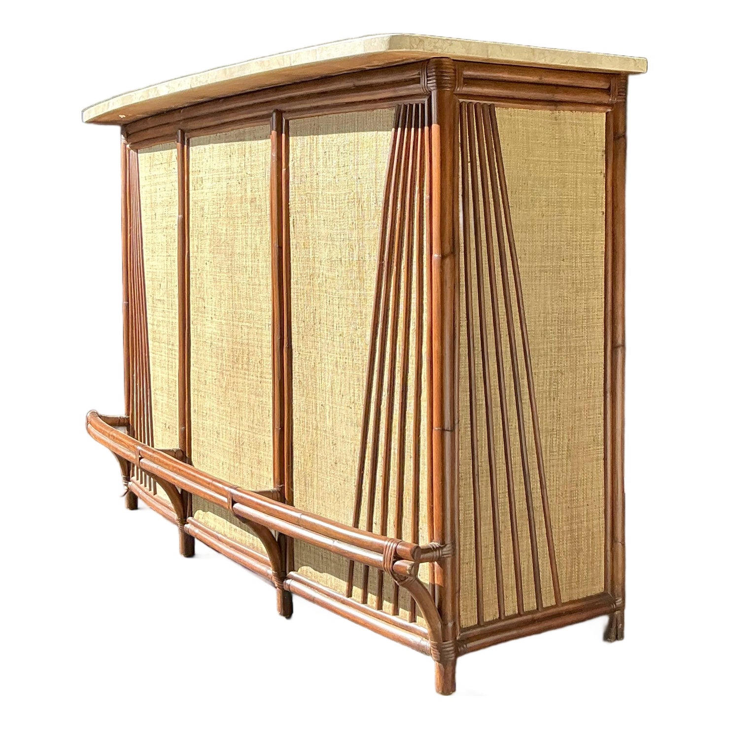 Vintage Boho Rattan and Grasscloth Dry Bar