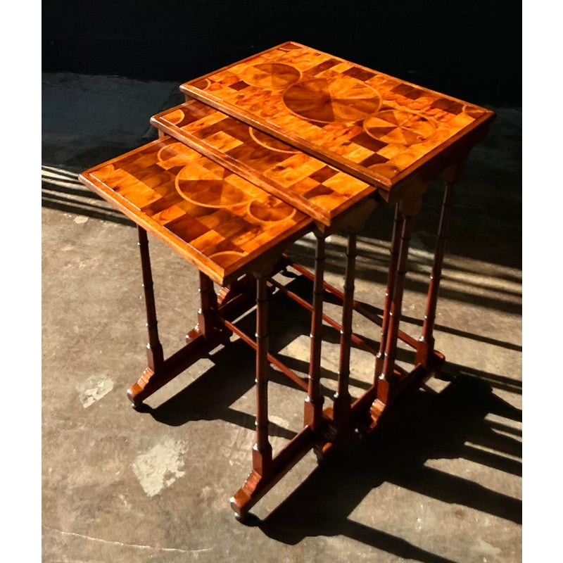 Vintage Boho Marquetry Nesting Tables - Set of 3 - Detail view