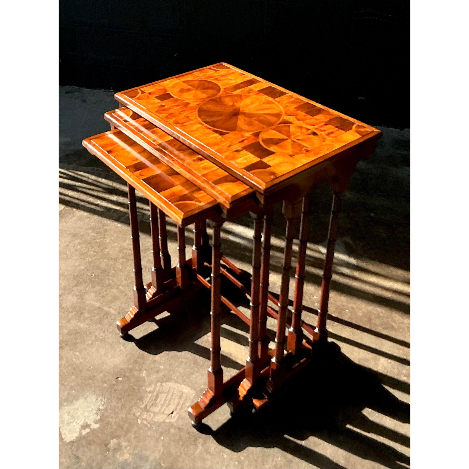 Vintage Boho Marquetry Nesting Tables - Set of 3 - Top view