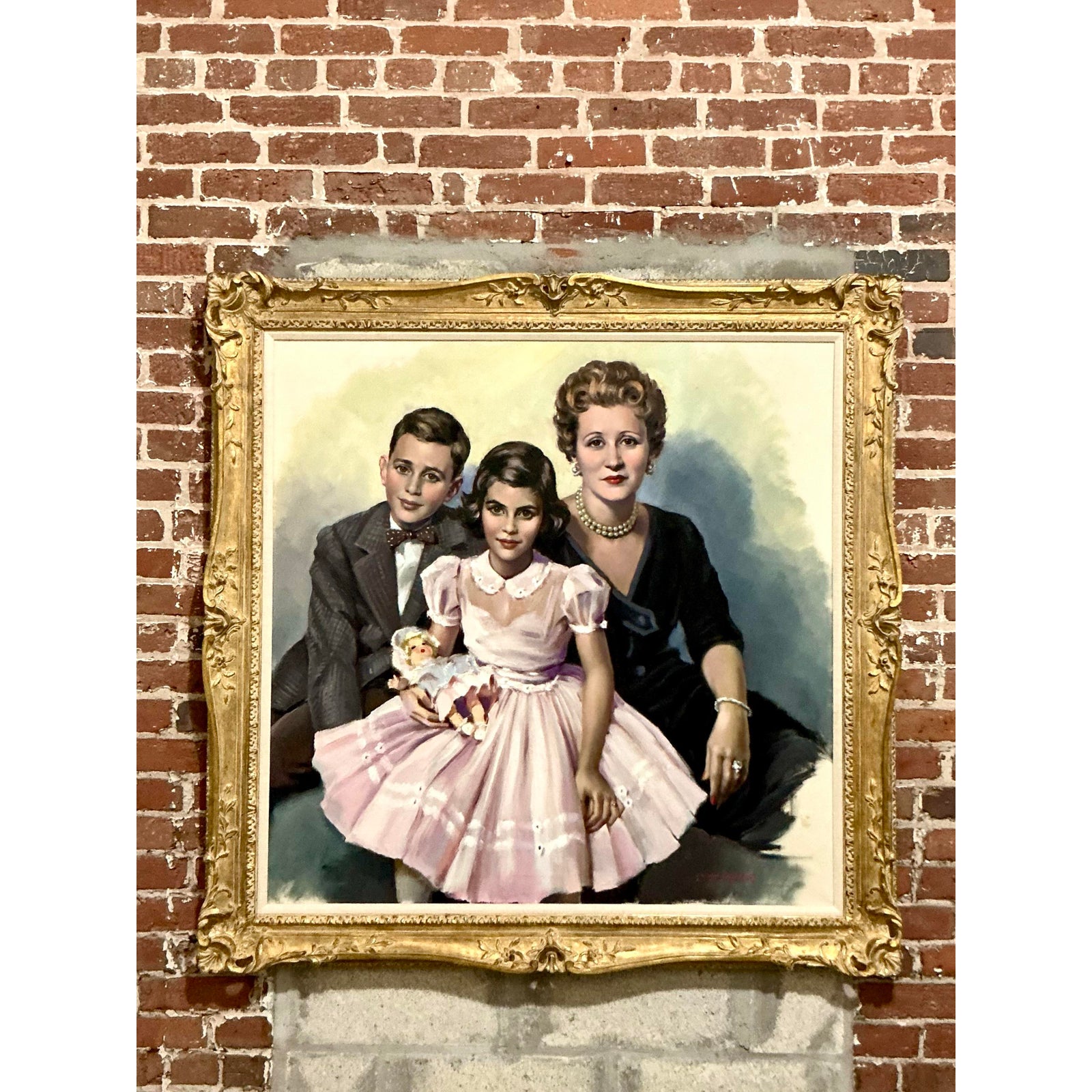 Vintage Regency Original Oil Portrait of Family - Top view