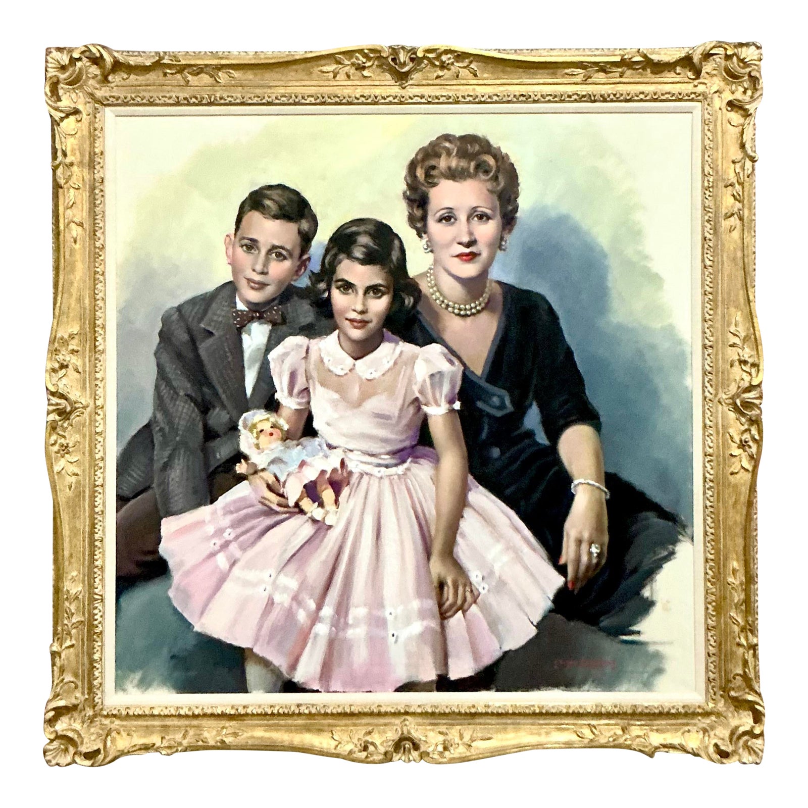 Vintage Regency Original Oil Portrait of Family