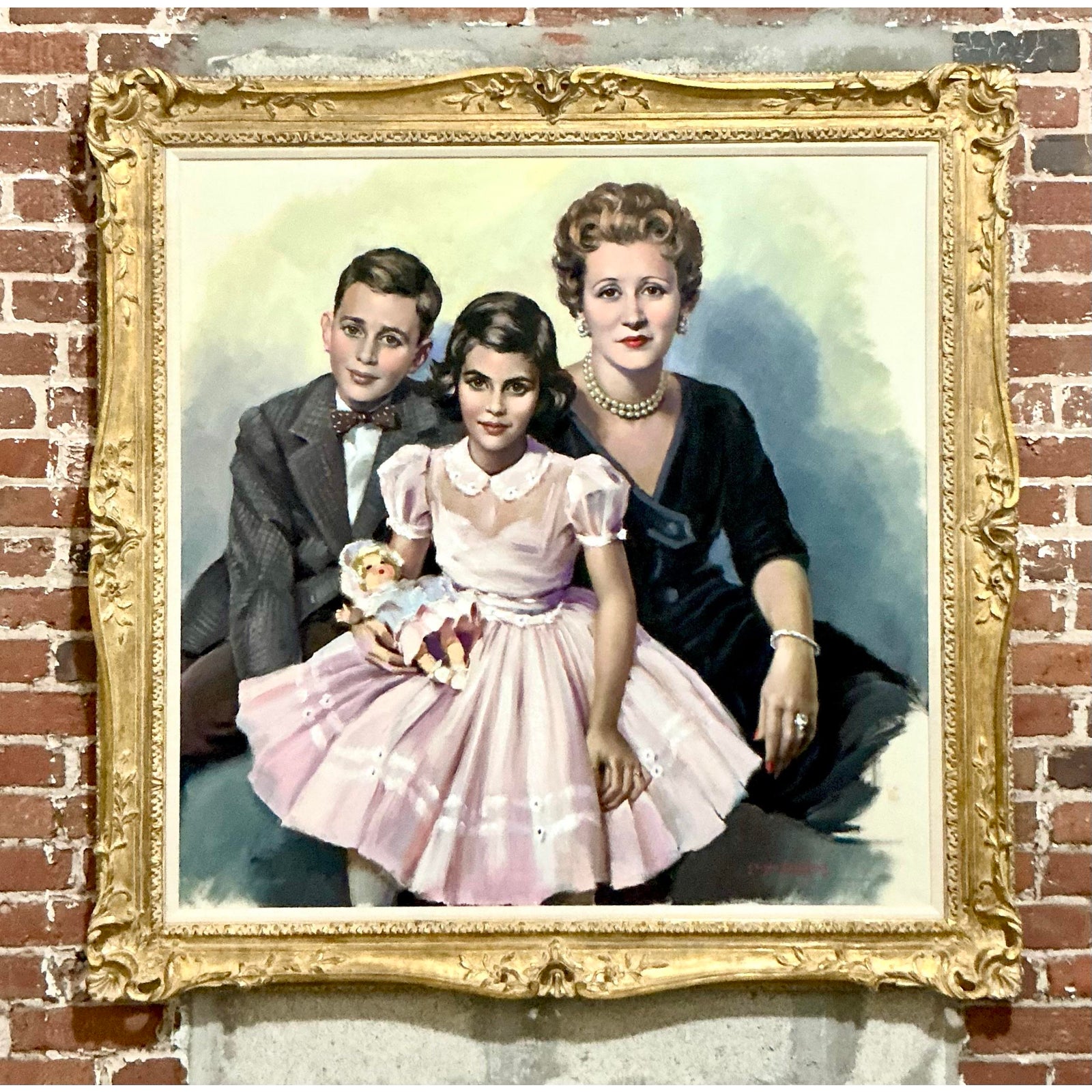 Vintage Regency Original Oil Portrait of Family - Detail view