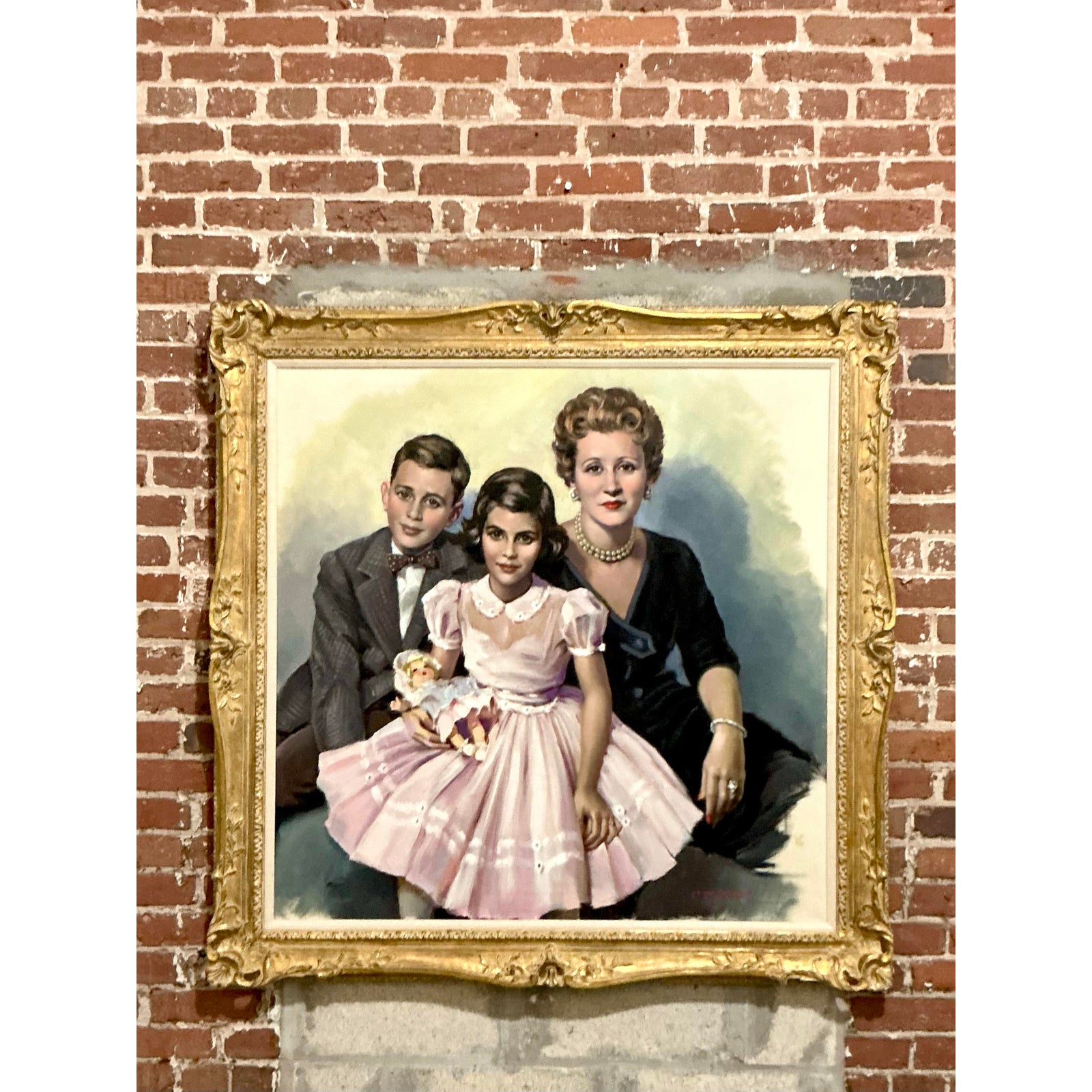 Vintage Regency Original Oil Portrait of Family - Side view