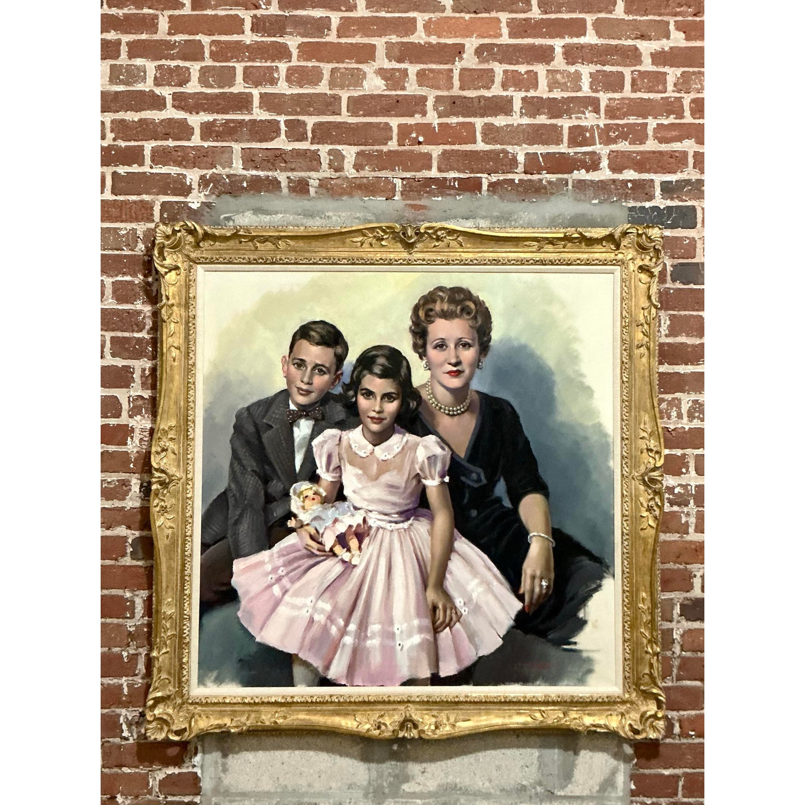 Vintage Regency Original Oil Portrait of Family - Back view