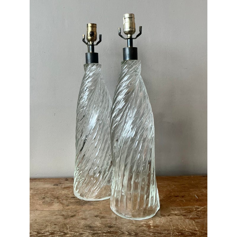 Vintage Boho Twisted Blown Glass Lamps - A Pair - Back view