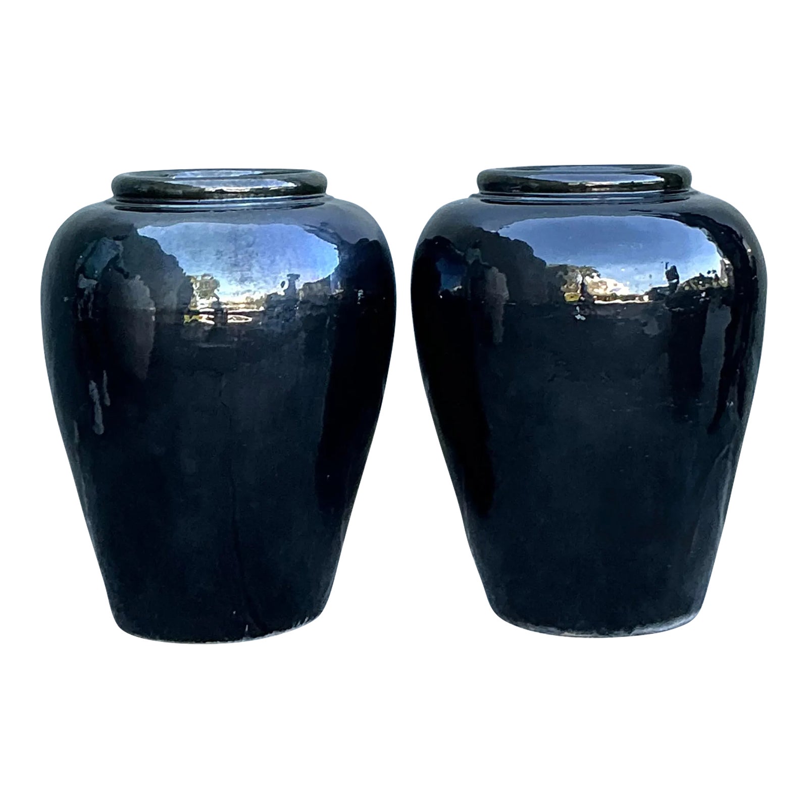 Vintage Boho Glazed Ceramic Planters - A Pair