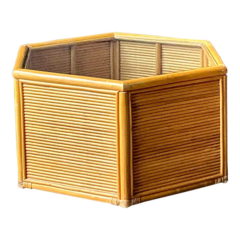 Vintage Boho Faceted Rattan Table