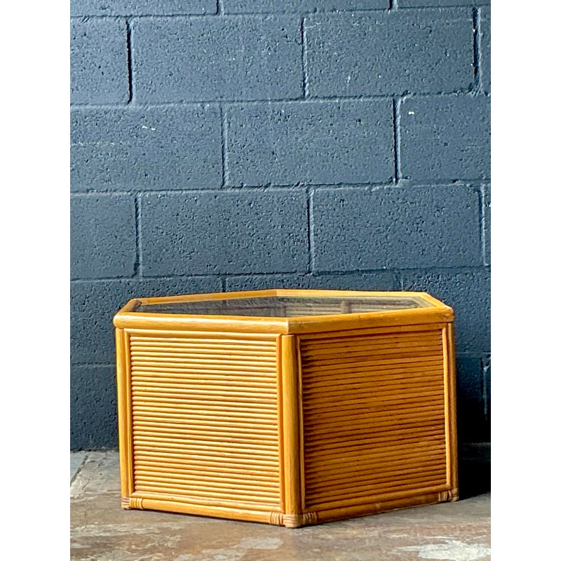 Vintage Boho Faceted Rattan Table - Back view