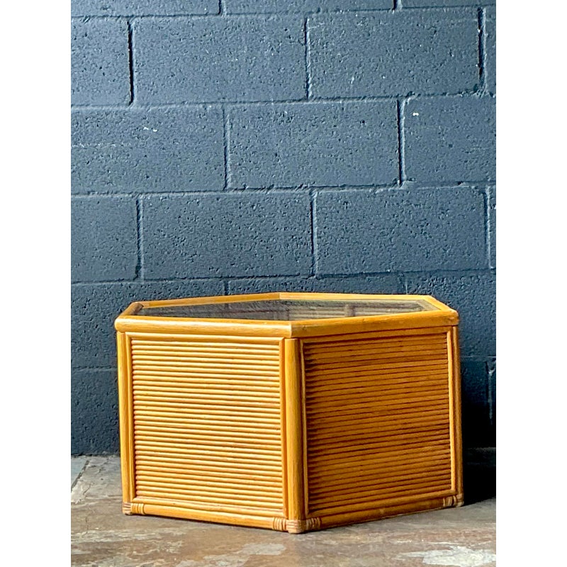 Vintage Boho Faceted Rattan Table - Top view