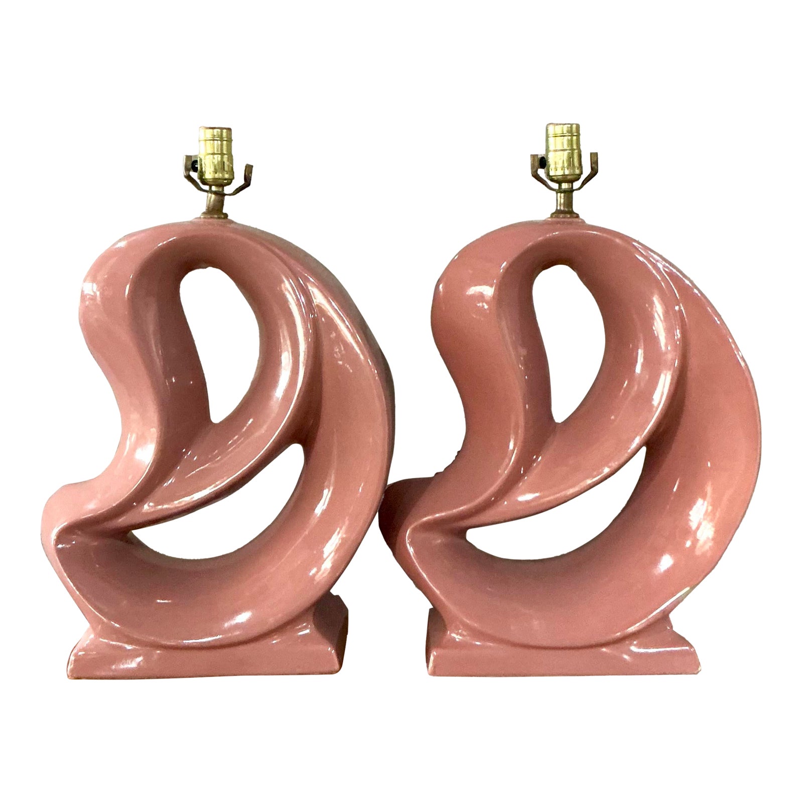 Vintage MCM Abstract Glazed Ceramic Lamps - A Pair