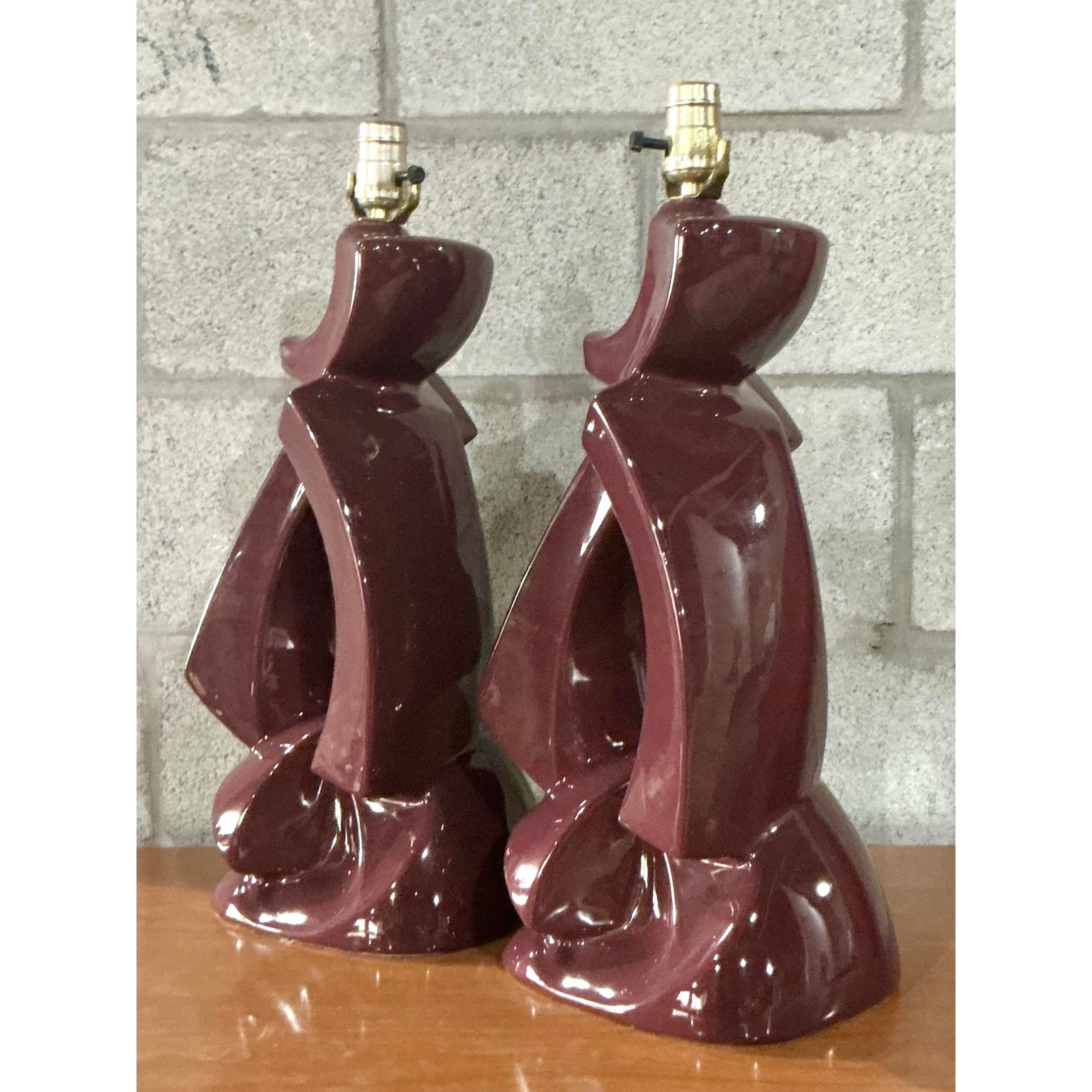 Vintage MCM Abstract Glazed Ceramic Lamps - A Pair - Top view